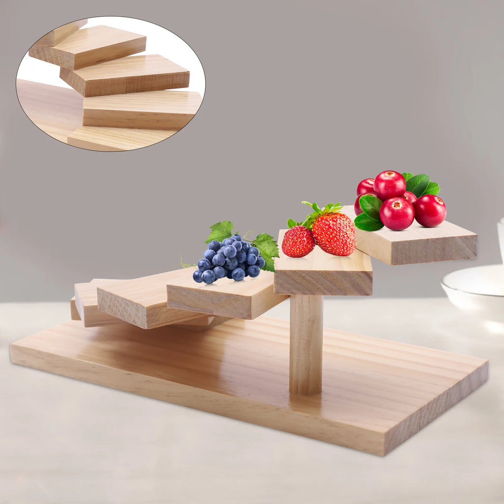 Wooden 7-Step Staircase Sushi Rack Tabletop Serving Tray Display Stand Cake Snacks Organizer for Party Restaurant