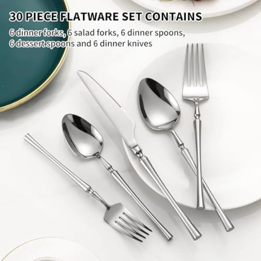 ware Set 30 Pcs Flatware Set 18/10 Stainless Steel Utensils Set Forks and Spoons ware Set Mirror Finish Cutlery Set For Restaur