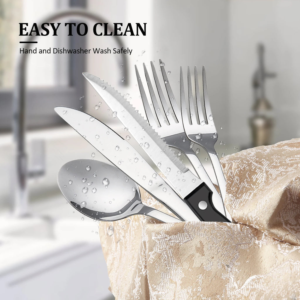 KOOMADE 48PCS Flatware Set Steak Knives Kitchen Utensils and Cutlery of High Quality Construction with Practical Metal  Handles