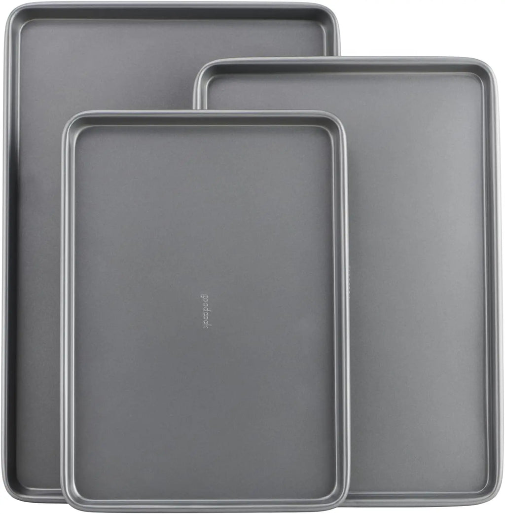 GoodCook Everyday Nonstick Baking Sheet Set, 3 Pack Includes Small (13×9) Medium (15×1) and Large (17×11) Pans Carbon Steel Construction Cookie Sheets Bakeware Set, Gray