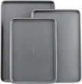 GoodCook Everyday Nonstick Baking Sheet Set, 3 Pack Includes Small (13×9) Medium (15×1) and Large (17×11) Pans Carbon Steel Construction Cookie Sheets Bakeware Set, Gray