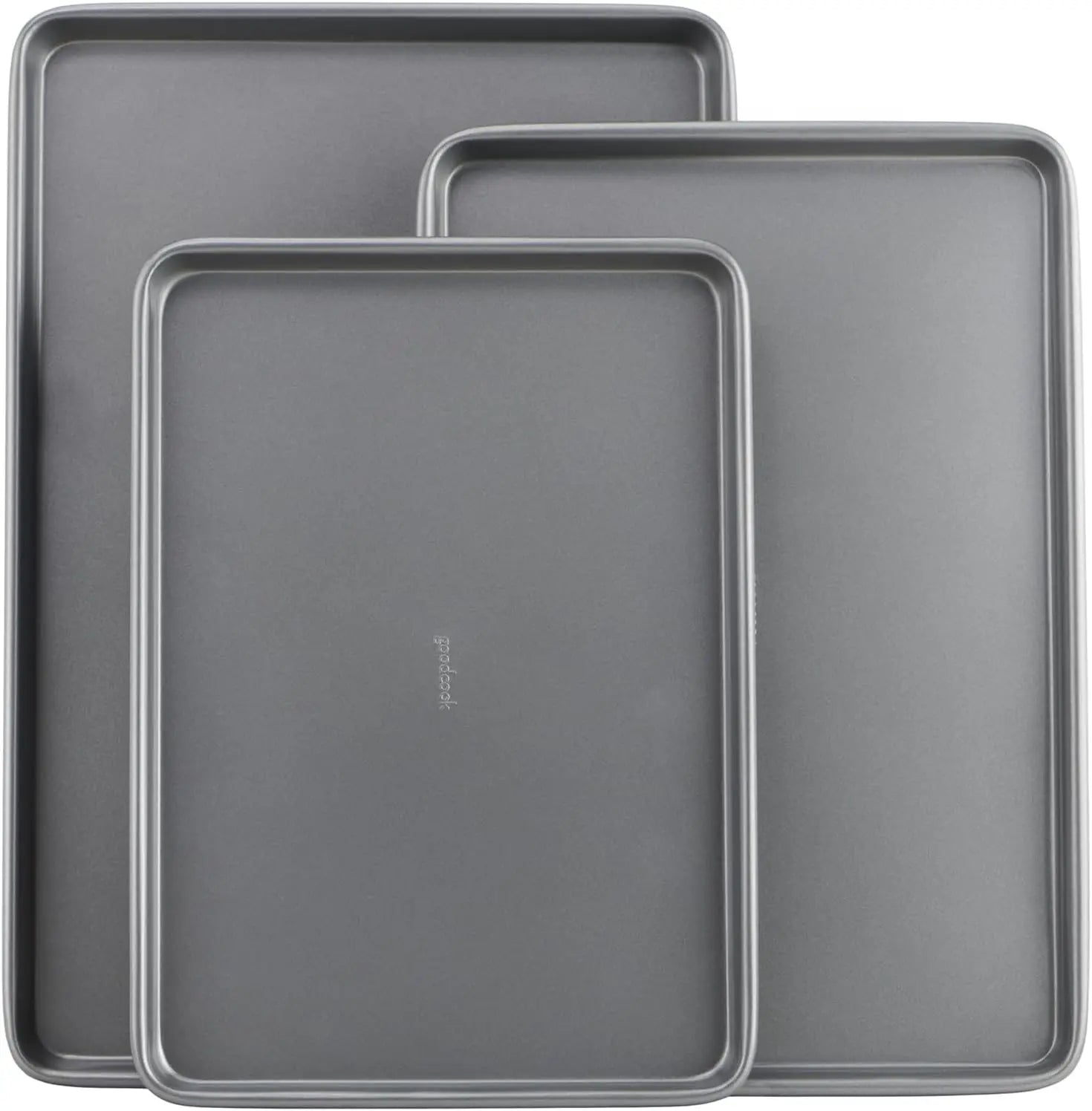 GoodCook Everyday Nonstick Baking Sheet Set, 3 Pack Includes Small (13×9) Medium (15×1) and Large (17×11) Pans Carbon Steel Construction Cookie Sheets Bakeware Set, Gray