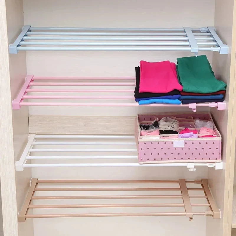 Adjustable Wardrobe Storage Shelf Space Saving Organizer for Kitchen Bathroom Wall Mounted Storage Rack Home Organizer