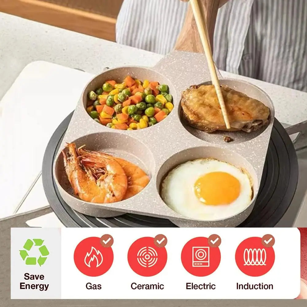 4-Cup Nonstick Fried Egg Pan, Medical Stone Divided Skillet for Breakfast, Compatible with Gas & Induction, 3-inch Eggs, White