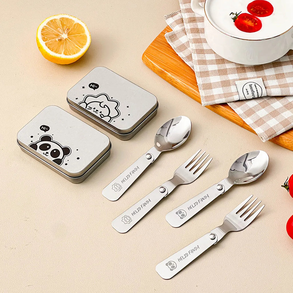 WORTHBUY 3Pcs/Set Folding Cutlery Set Fork Spoon With Box Camping Picnic Portable 304 Stainless Steel Foldable Dinnerware Set