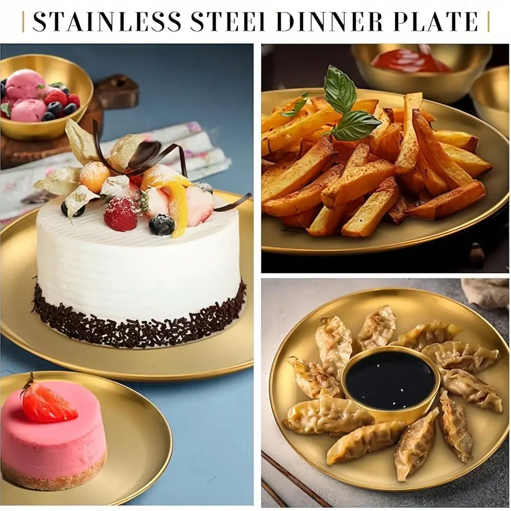 Luxury Stainless Steel Dinnerware Set Heavy Duty 201 Grade Gold Plates, Bowls, And Dishes Shatterproof, Dishwasher Stackable El