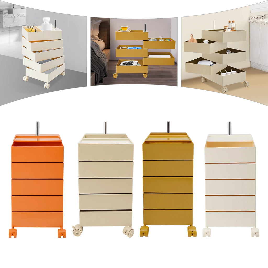 5 Tiers 360° Rotating Sofa Side Metal Cabinet,White/Orange/Khaki/Yellow Freestanding Storage Rack 41.5*31.5*61cm for Kitchens