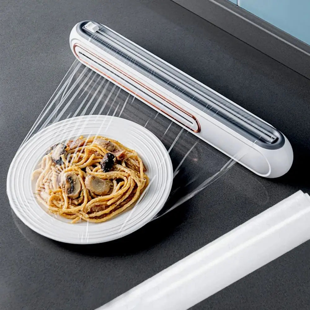 Magnetic Plastic Wrap Dispenser with Cutter – Refillable Foil & Film Dispenser Kitchen Tool for Food Storage