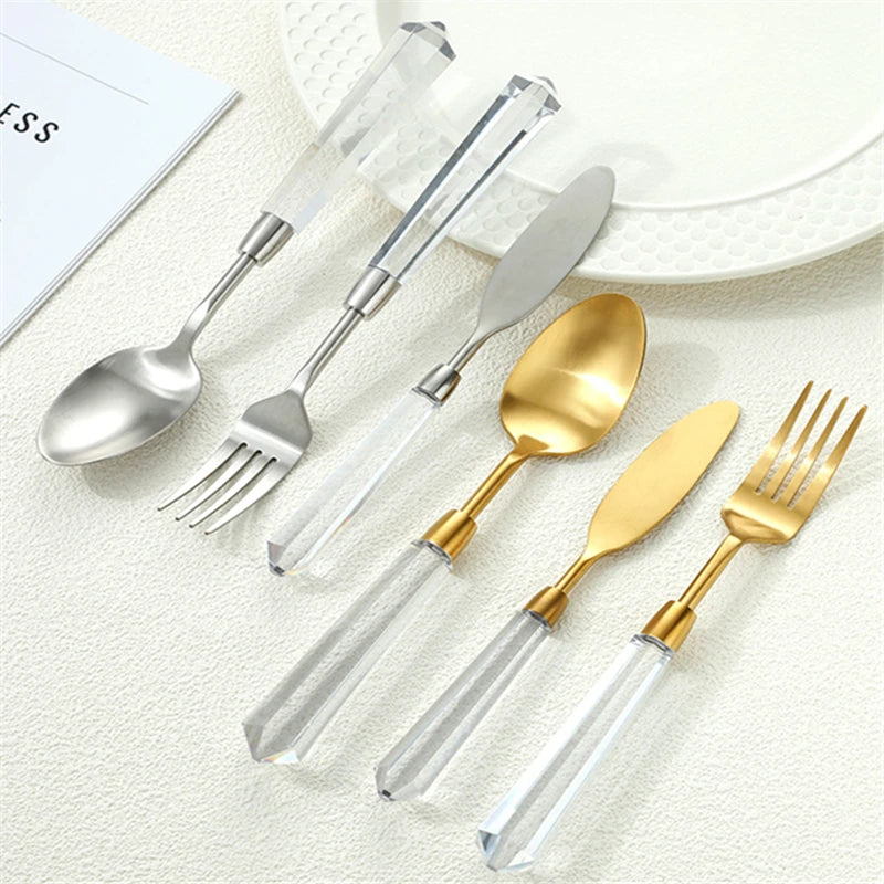 Transparent Acylic 304 Stainless Steel Cutlery Set High Value Hotel Table Spoon Knife Fork Teafork Teaspoon Wedding Decoration