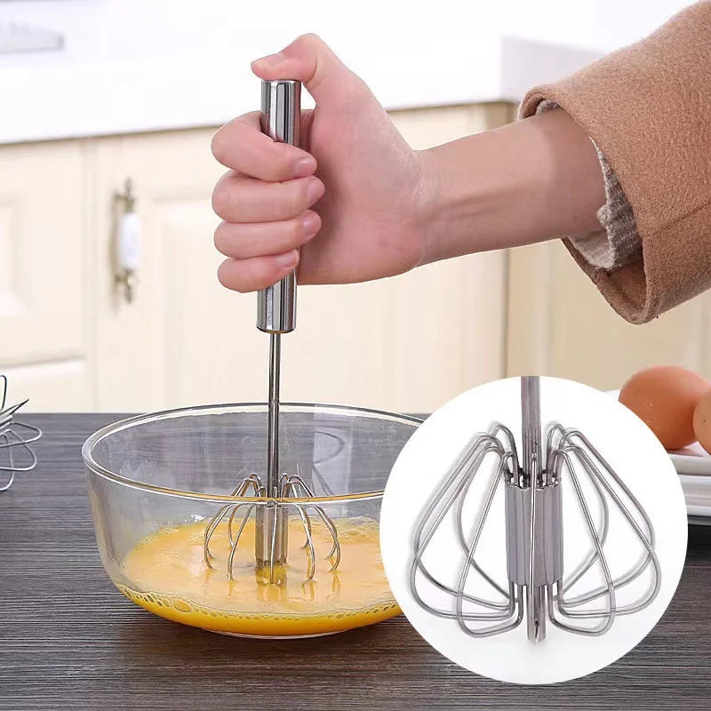 Stainless Steel Semi-Automatic Whisk, Stainless Steel Egg Whisk Hand Push Rotary Blender, Versatile Hand Push Mixer Stirrer Tool