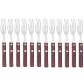 12Pcs Natural Wood Handle Silver Forks Cutlery Set Stainless Steel Flatware Dinner Fork Dinnerware Home Kitchen Silverware Set