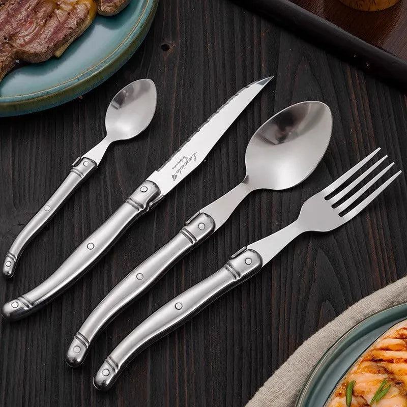 4-24pcs Laguiole Silverware Stainless Steel Dinner Knives Steak Forks Table Spoon Teaspoon Kitchen Tableware set Dishwasher Safe