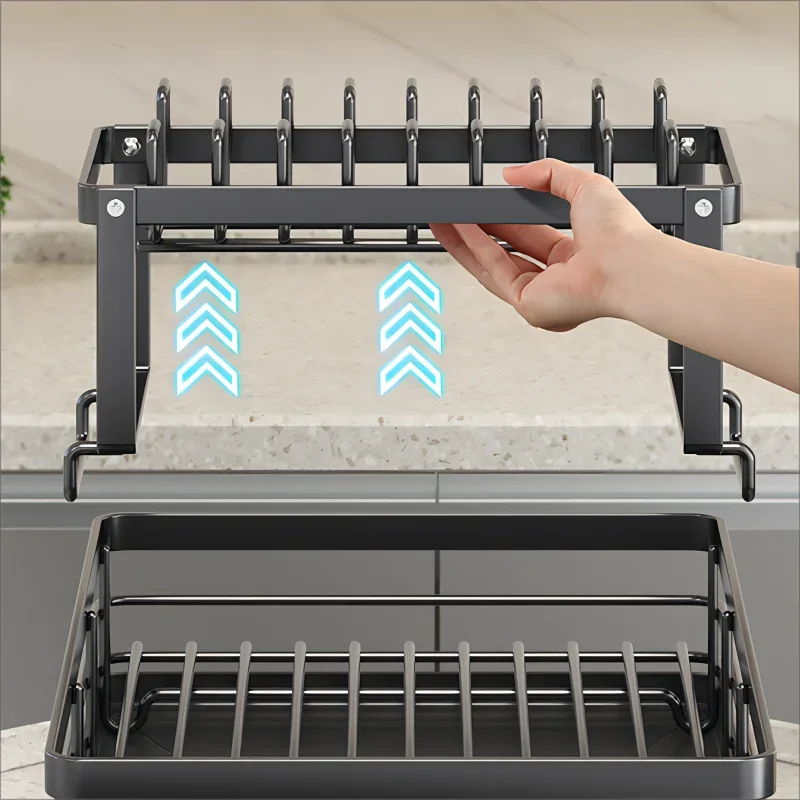 Adjustable Stainless Steel Dish Rack – Over Sink Plate Drainer with Drainboard, 304 Grade