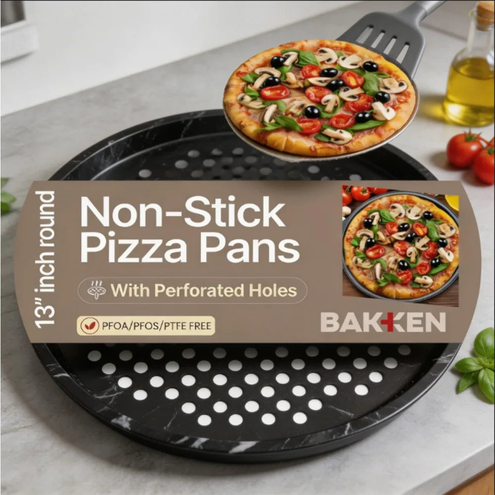 13" Pizza Baking Pan with Holes, Non-Stick Carbon Steel, Multi-Use for Pizza, Cookies, Roasted Veggies, Kitchen Bakeware