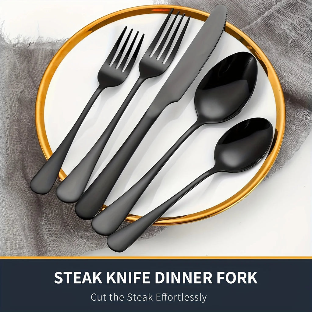 90pcs Stainless Steel Cutlery Set - Elegant Black- Perfect for Home, Restaurants, Hotels & Weddings - Dishwasher Safe