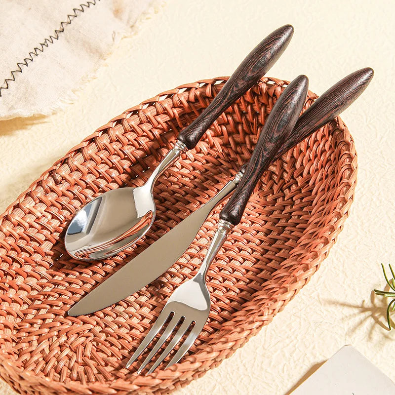 Japanese Wood Stainless Steel Cutlery Set Walnut Tableware Dessert Knife Fork Spoon Kitchen Creative Dinnerware Sets