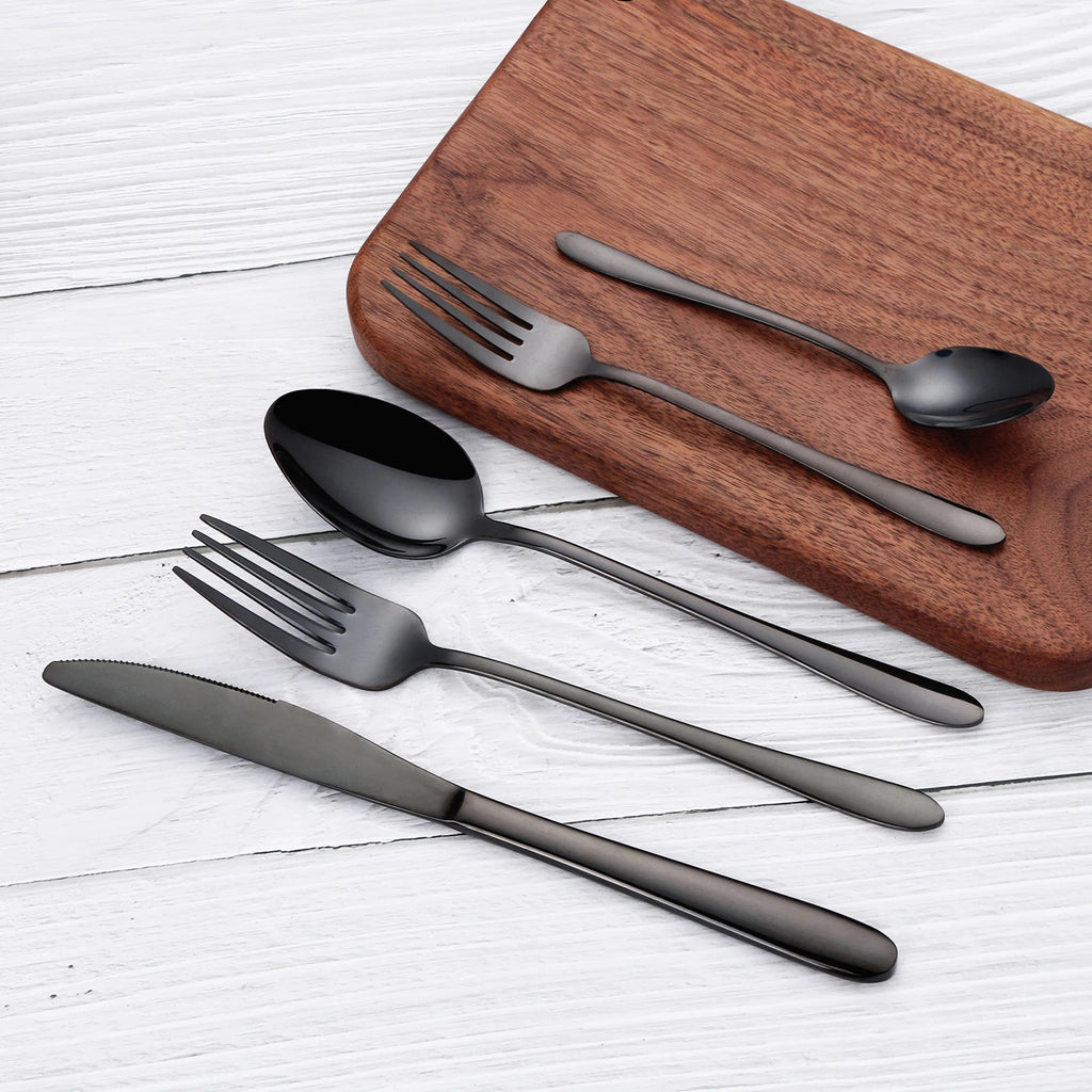 30/35/40 Pieces Western Tableware Stainless Steel Black Cutlery Set Elegant Dinner Set Mirror Knife Fork Spoon Kitchen Utensils
