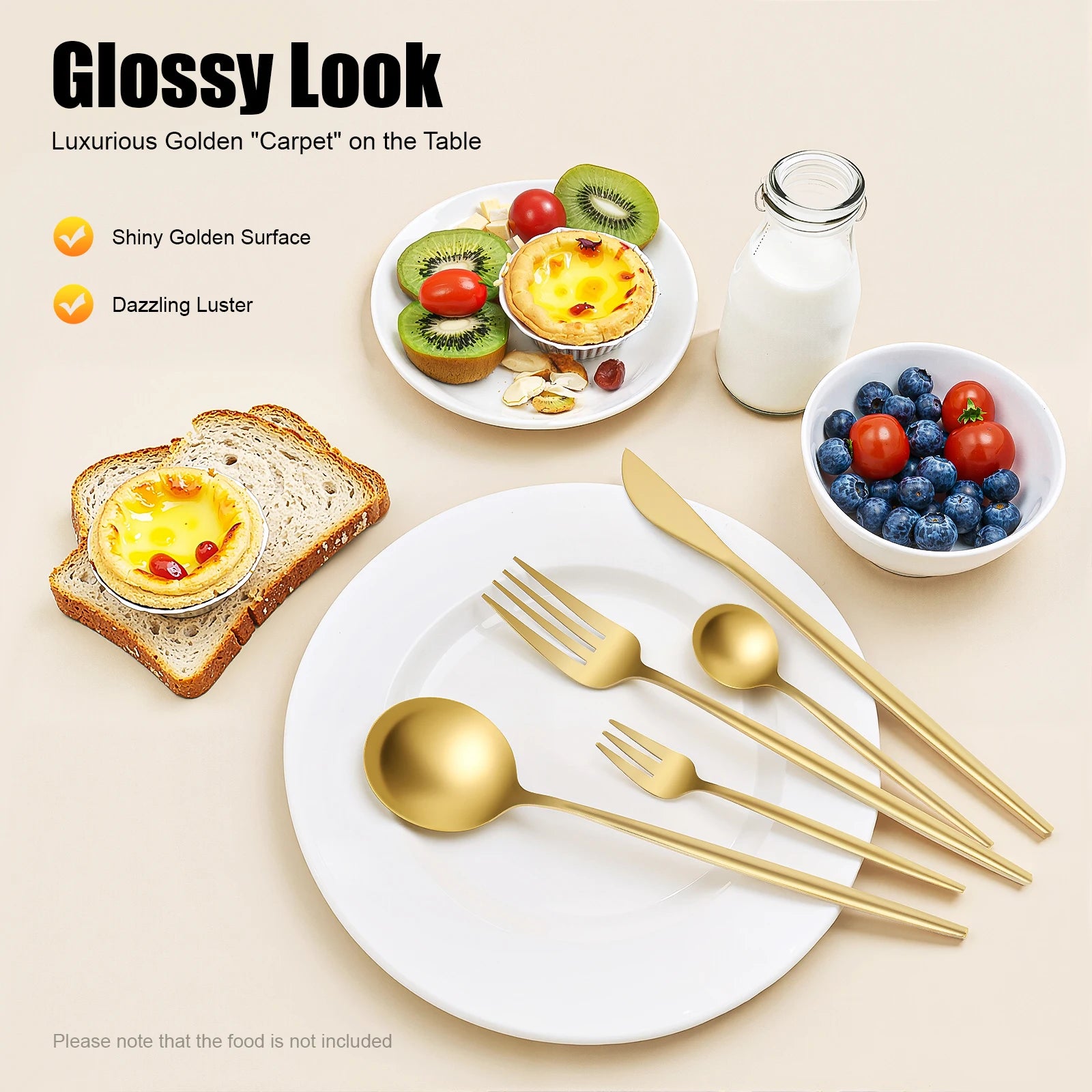 90 Pcs Gold Flatware Set Stainless Steel Dinnerware Cutlery Set for Wedding Party Restaurant Household Dishwasher Safe