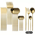 Gold/Black, Stainless Steel Knife, Fork And Spoon 24-Piece Cutlery Set, Including Fork Spoon Knife And Coffee Spoon, Dinner Fork