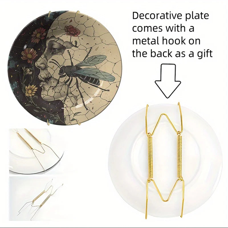 1pc Insect Art Ceramic Decorative Plate Cracked Glaze Design Home Tabletop Decor Non-Food ContactFor Home, Living Room, Study,