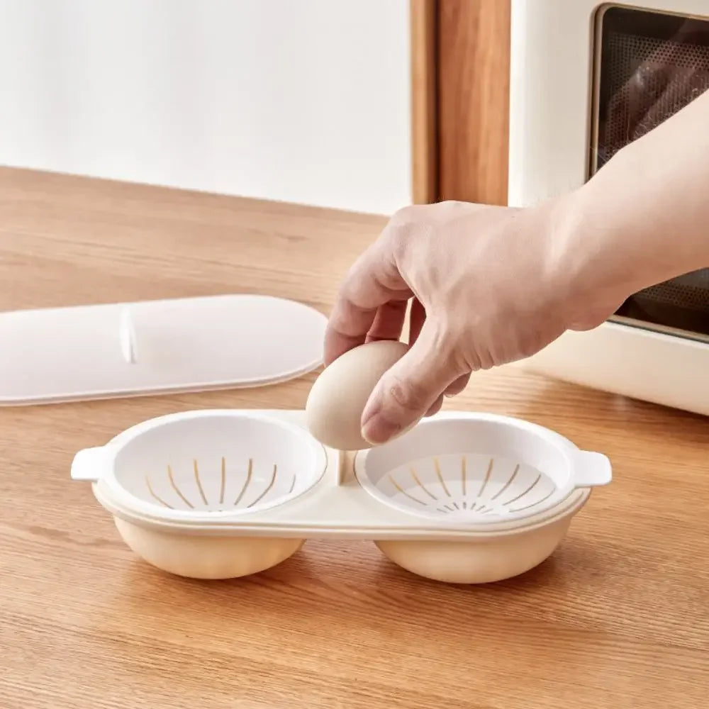 1pc Microwave Eggs Poacher,Double-Cup Egg Boiler,Kitchen Gadget, Hot Spring Egg Mold ,Cooking Tools,Clear Water Lotus Egg Maker