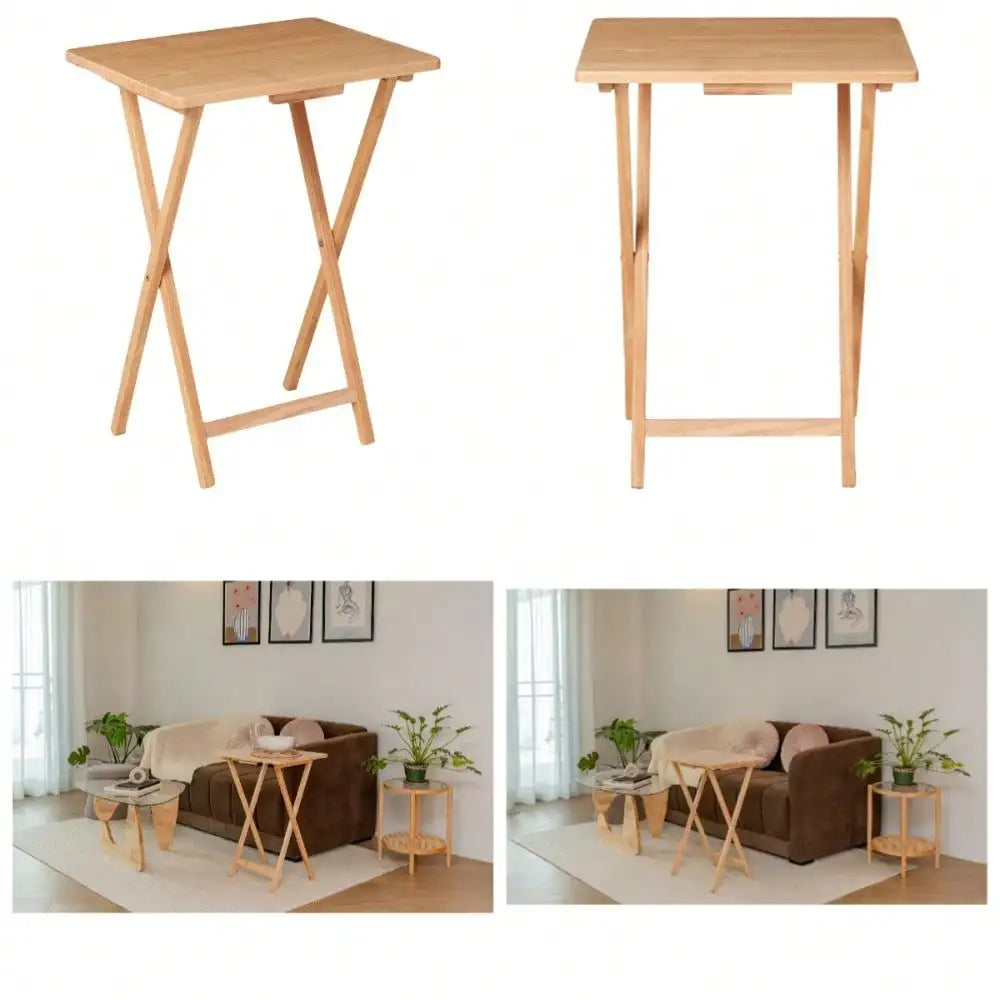 Folding TV Tray Table, Natural Rubberwood, 19x14.5x26 Inches, Bedside Laptop Desk, Portable Snack Table