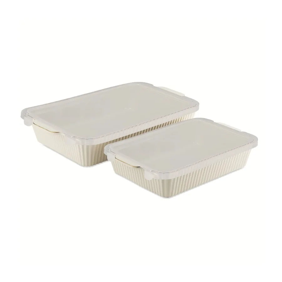 4-Piece Casserole Dish Bakeware Set with Lids Includes 9x13 and 7x10 Baking Dishes Ideal for Oven-to-Table Serving and Meal Pre