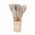 12 Piece Silicone Cooking Kitchen Utensils Set With Wooden Handle, Silicone Flip Flop Tongs Spatula Spoon Kitchen Utensils Set F