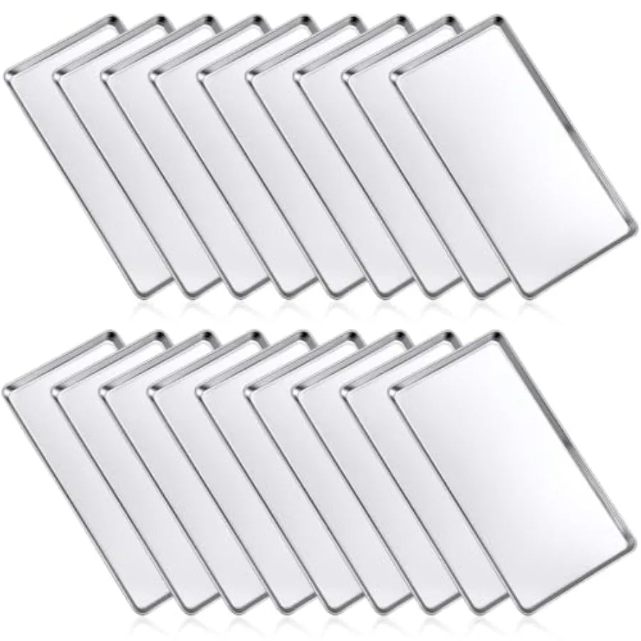 18 Pcs Baking Sheet Pan Set Cookie Sheet Large Toaster Oven Pans Stainless Steel Tray Barbecue Grill Pan Rectangle Trays Oven N