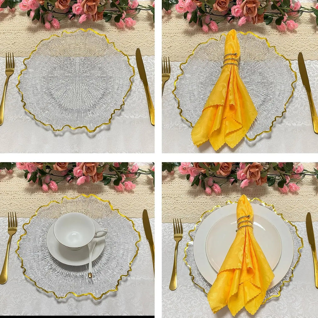 25Pcs Flower Shape Food Plate, 12.6 inch Table Charger Plate, Dinner Charger Plates for Home Kitchen Wedding Party (Gold)