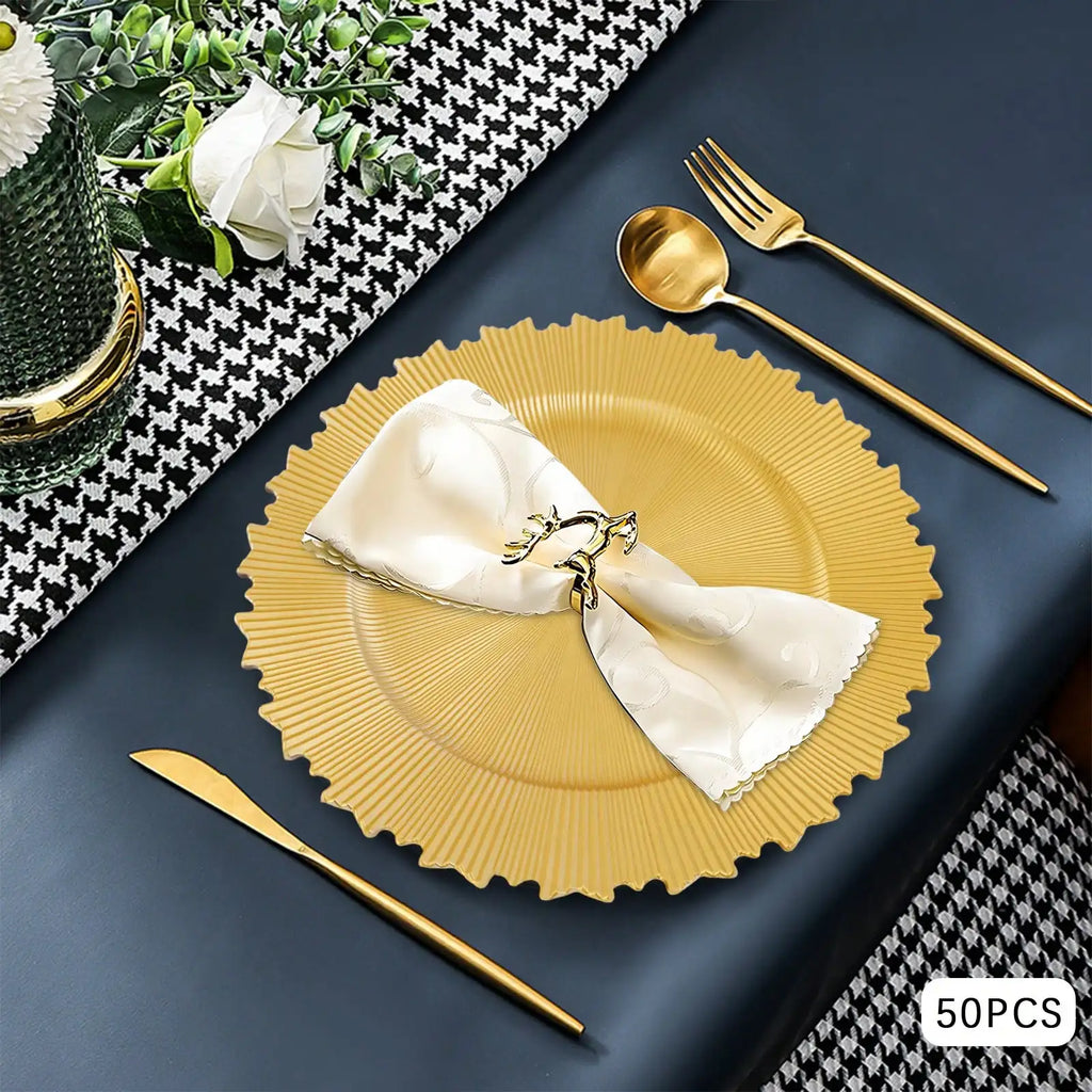 50pcs PP Charger Plates Set Round Charger Plates for Wedding Party Baby Shower Birthday Party Table Decor&Holiday Dining Setting