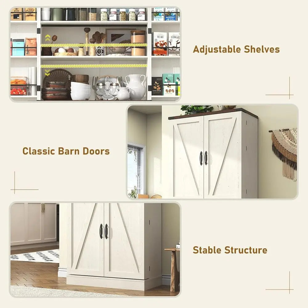 armhouse Kitchen Pantry Cabinet, 71" Tall Storage Cabinet with Adjustable Shelves & 4 Barn Do& Der, Rustic Wood Cupboard or Kitc