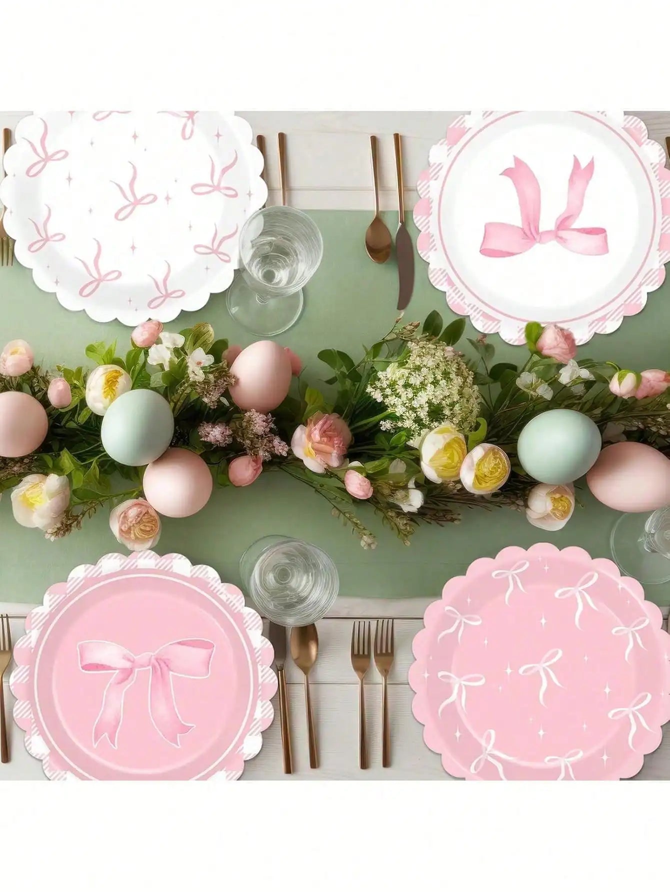 Adorable Pink Bowknot Disposable Paper Plates, Decorative Plates for Birthday, Wedding & Party