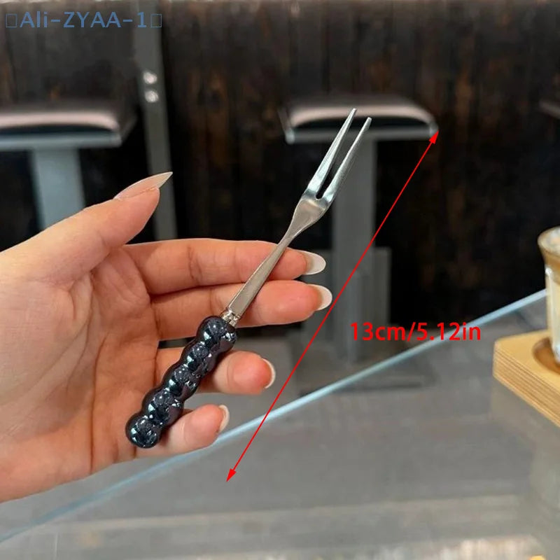 【ZYAA-1】3Pcs Stainless Steel Dinner Fork Long Handle Table Forks Set Korean Cutlery Four Tine Salad Dessert Fruit Forks Kitchen