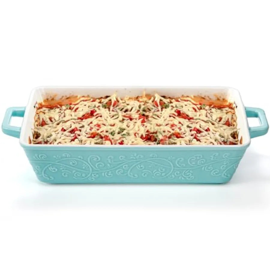 Set of 3 Casserole Dishes for Oven, Ceramic Baking Dishes with Handles, Rectangular Lasagna Pan Bakeware Set for Baking Cooking