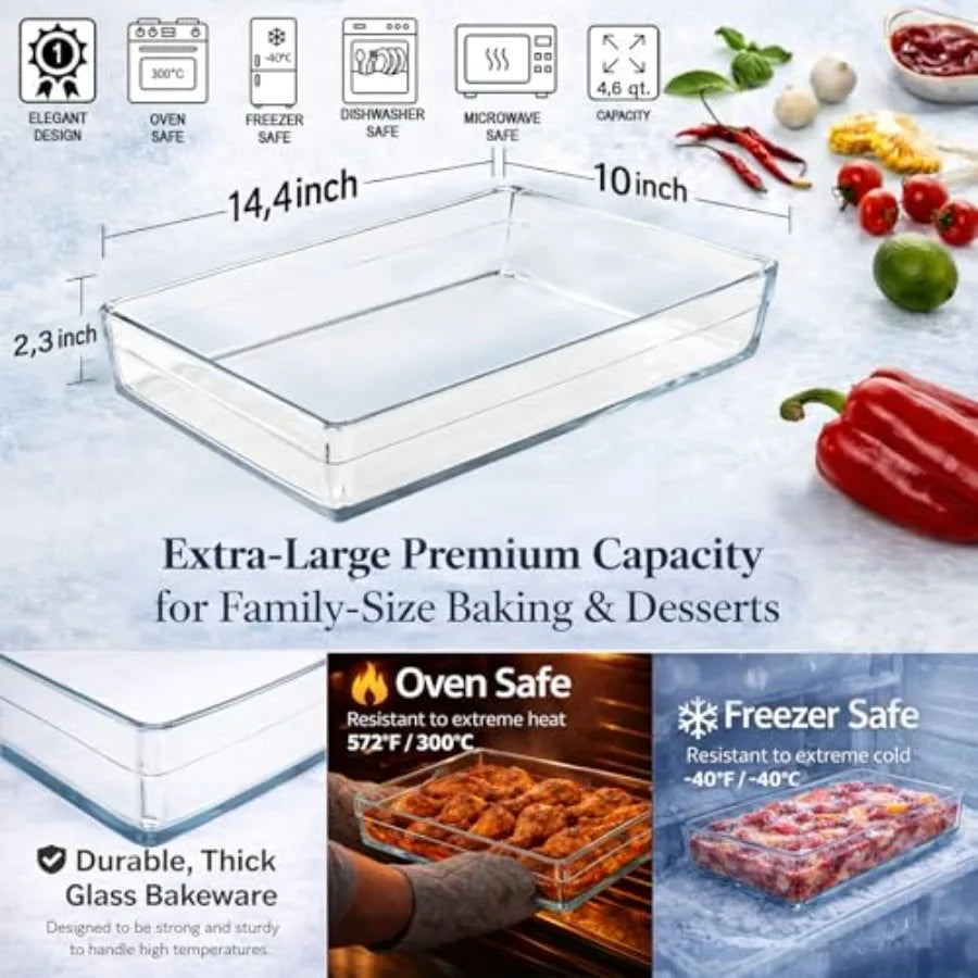 14'' x 10'' x 2.3'' Glass Baking Dishes for Oven Borosilicate Glass Casserole Dish Casserole Dishes for Oven Microwave and Dish