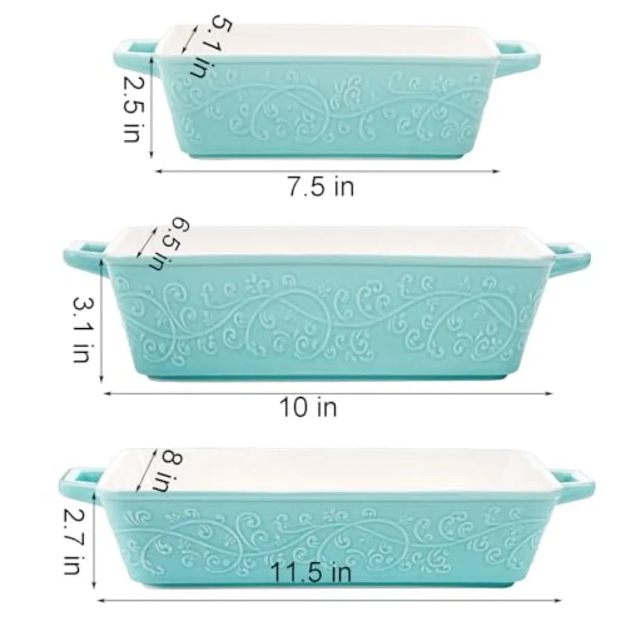 Set of 3 Casserole Dishes for Oven, Ceramic Baking Dishes with Handles, Rectangular Lasagna Pan Bakeware Set for Baking Cooking