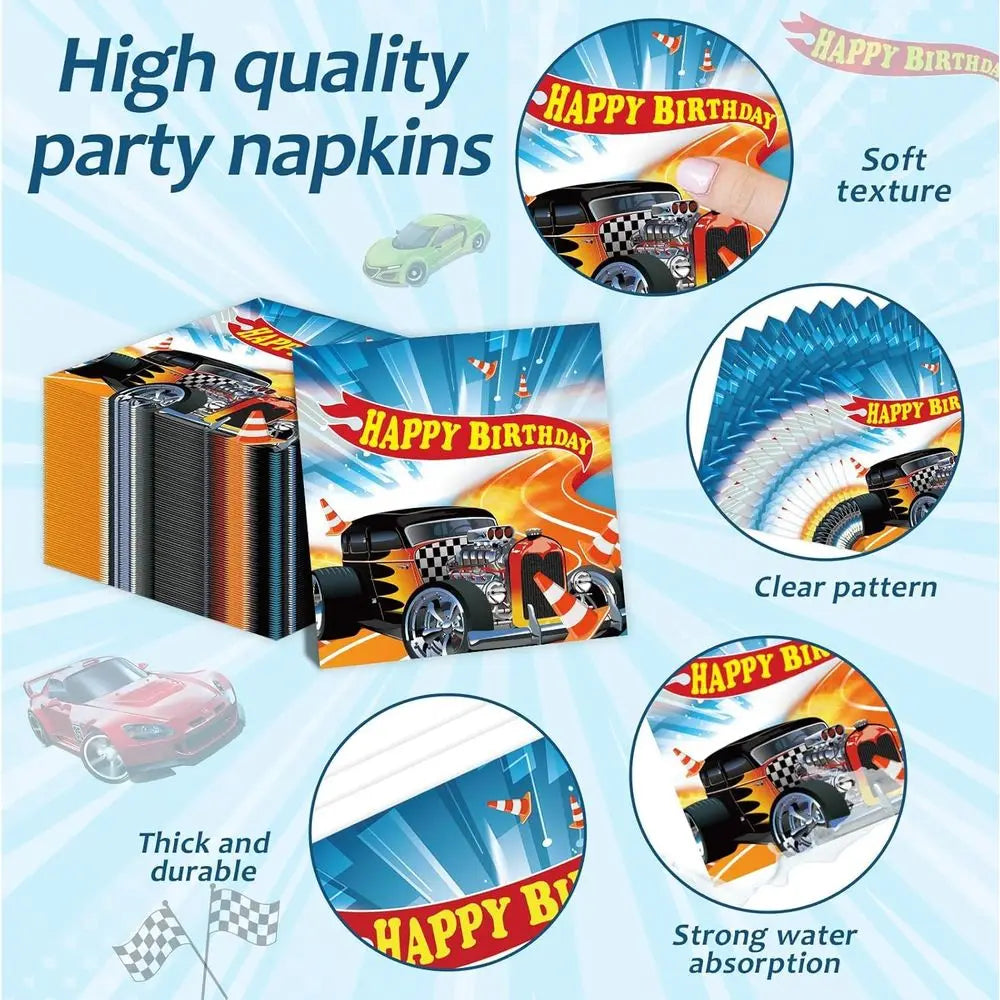 98 Pieces Racing Car Party Decorations for 24 Guests Hot Car Tableware Set Racing Car Plates Napkins Tablecloth Party Supplies K