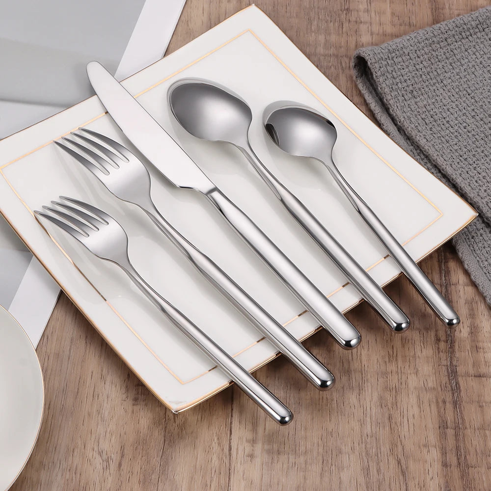 4/6/16/18/20/24Pcs Sliver Dinner Set Cutlery Set Stainless Steel 304 Tableware Western Knife Spoon Mirror Elegant Dinner Set