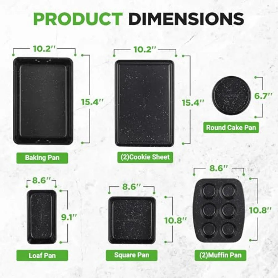 8-Piece Stackable Bakeware Set - Carbon Steel Non-Stick Baking Pan Set, Sheet, Muffin, Round, Loaf, Square Cake and Deep Pans,