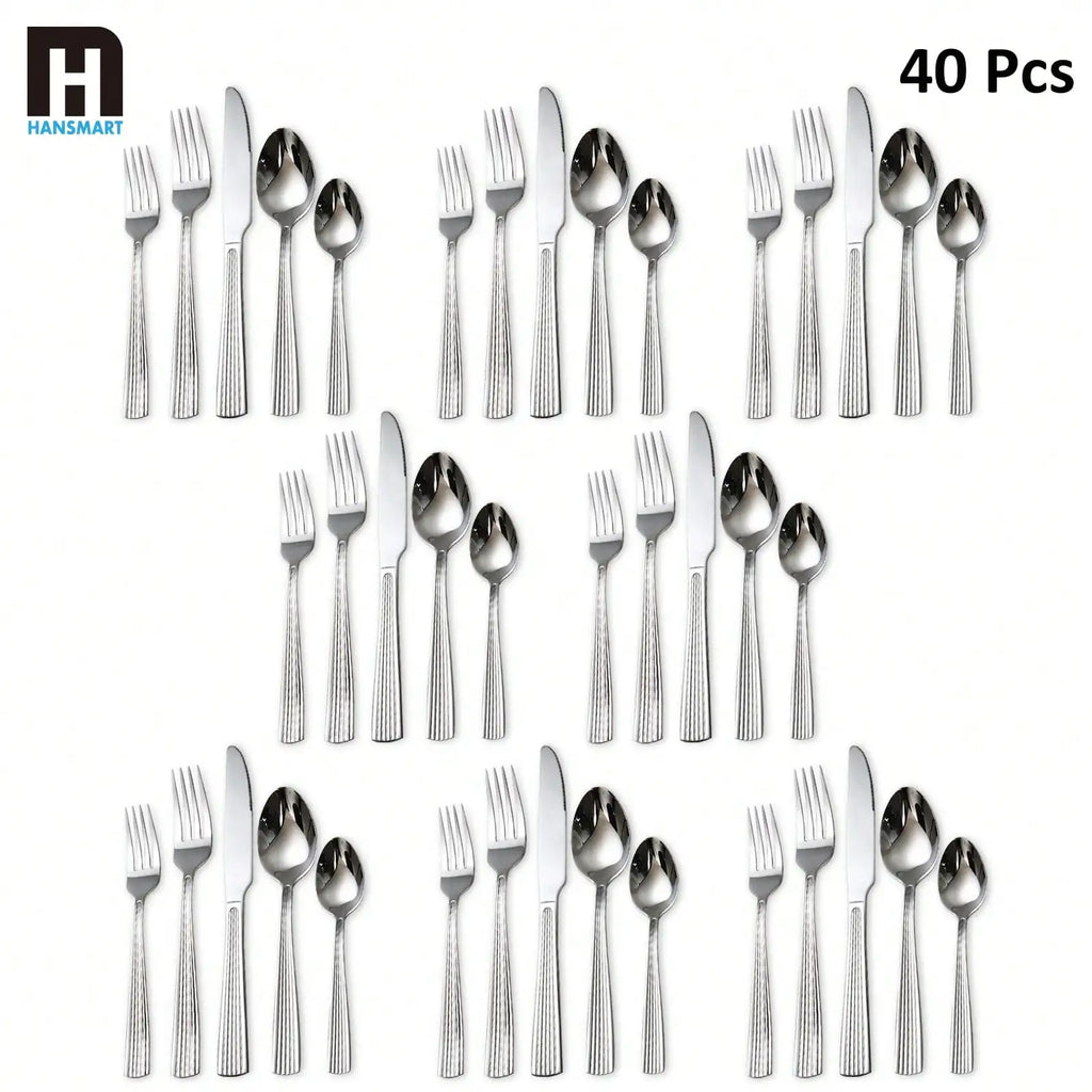 HANSMART 40pcs Premium Stainless Steel Silverware, Essential Dining Collection For Family Dinners & Holiday Celebrations