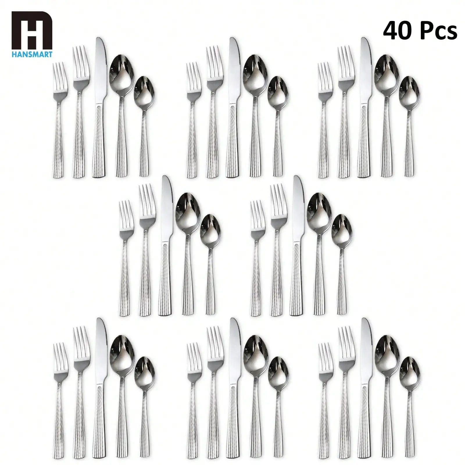 HANSMART 40pcs Premium Stainless Steel Silverware, Essential Dining Collection For Family Dinners & Holiday Celebrations