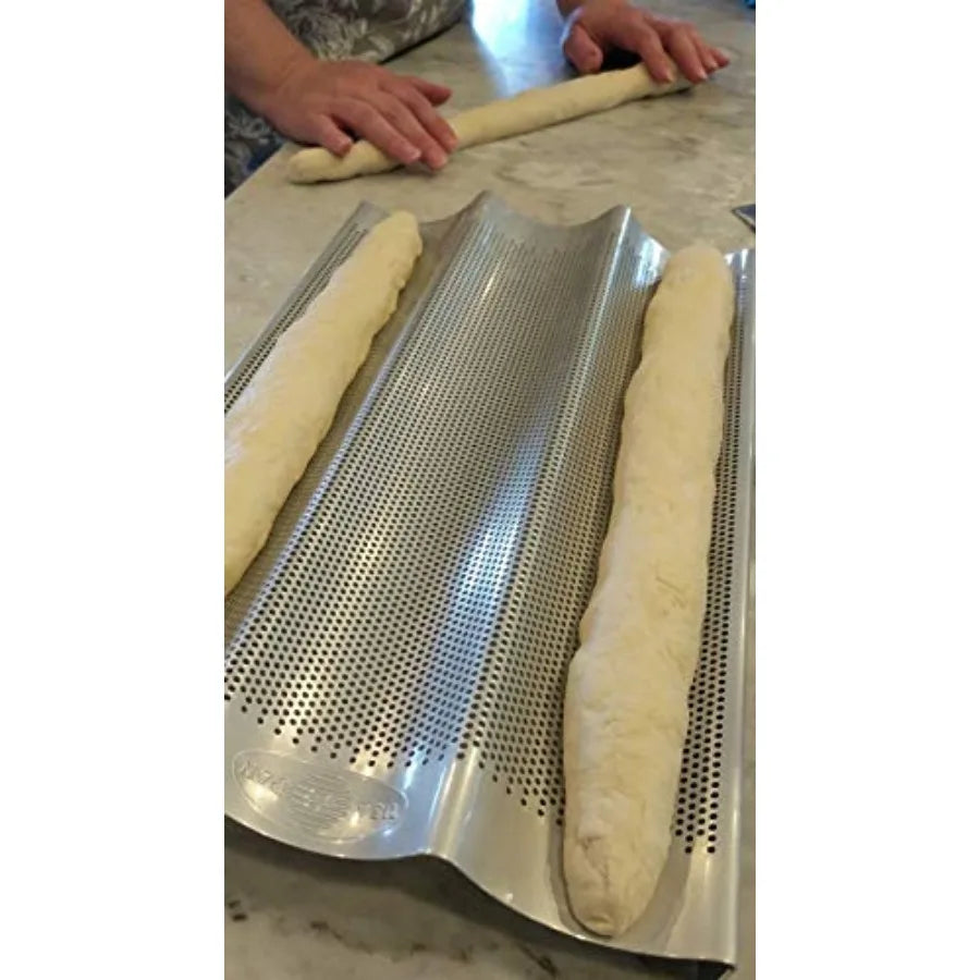 Bakeware Aluminum Perforated Nonstick French Baguette Bread Pan 3-Loaf
