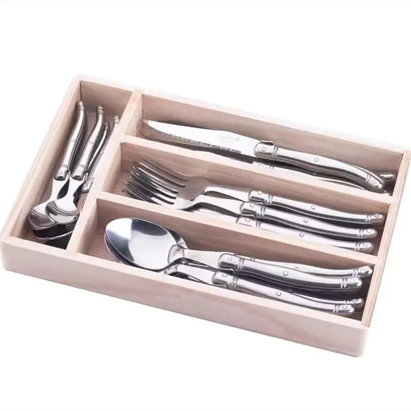 4-24pcs Laguiole Silverware Stainless Steel Dinner Knives Steak Forks Table Spoon Teaspoon Kitchen Tableware set Dishwasher Safe