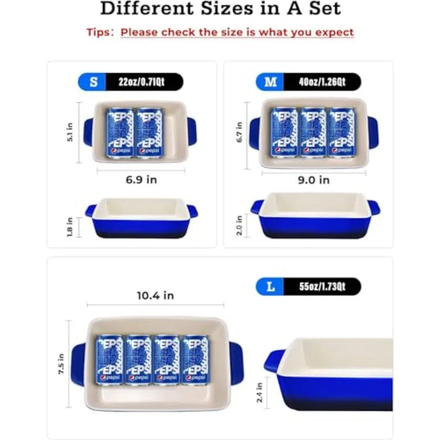 3Pcs Casserole Dish Ceramic Baking Dish Rectangular Baking Dishes for Oven Ceramic Bakeware with Handles Durable Nonstick Large