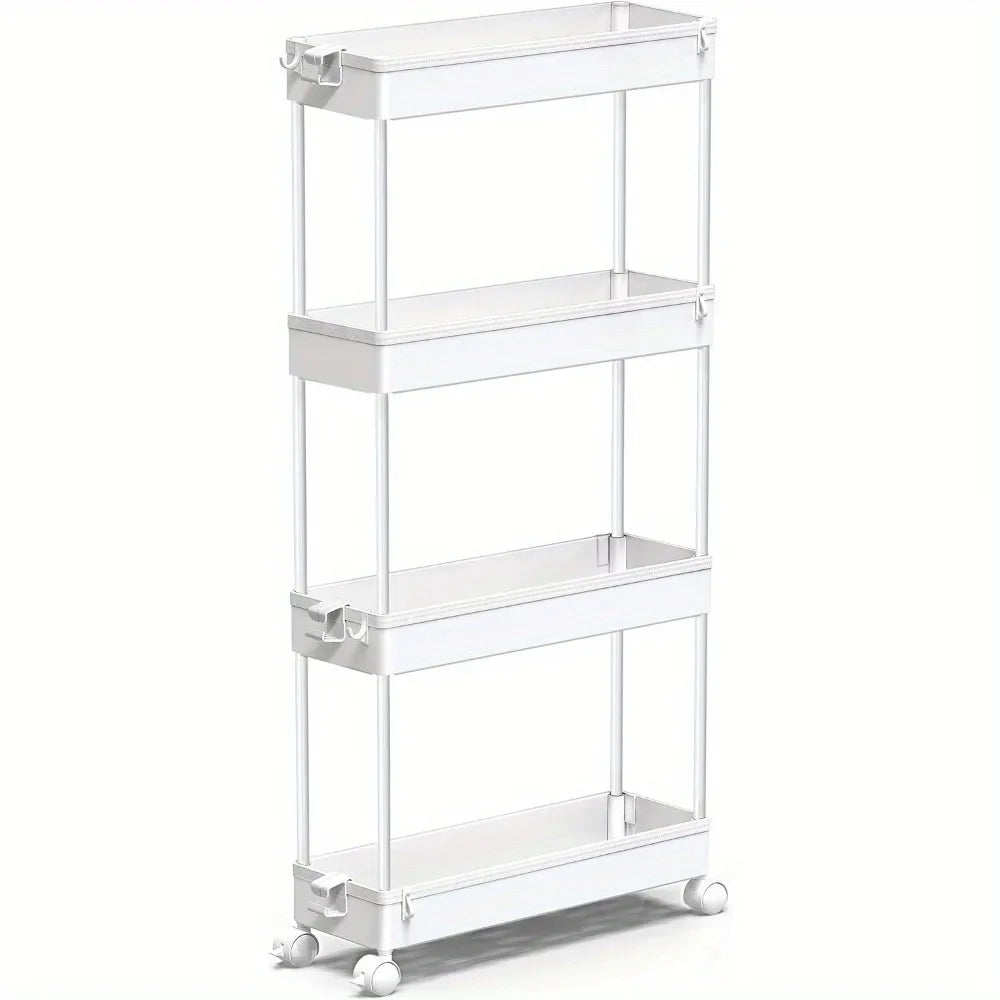Slim Rolling Storage Cart 4 Tier Organizer Mobile Shelving Unit Utility Cart Tower Rack for Kitchen Bathroom