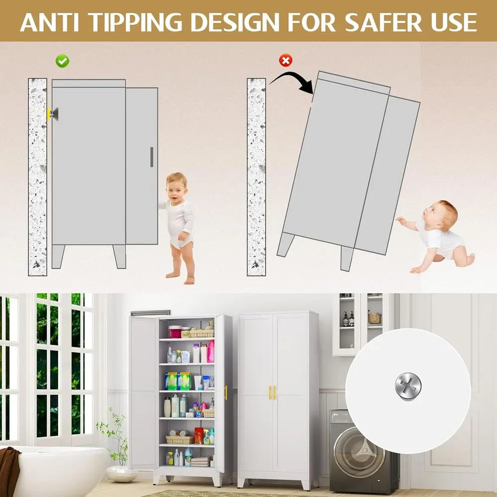 75.2" Tall Metal Kitchen Pantry Storage Cabiwith 2 Door and 5 Adjustable Shelves, Cupboard or Kitchen, Dining Room, Living Room