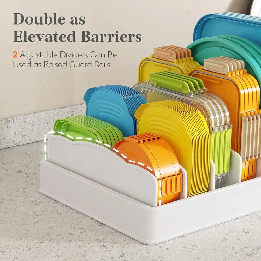 Kitchen Cabinet Organizer with 6 Adjustable Dividers and 7 Sections for Pantry Storage, Large, 13 x 10