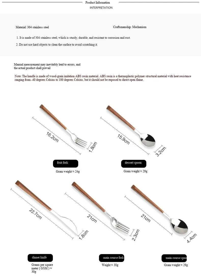 30pcs Stainless Steel Cutlery Set, Silverware Set With Wooden Grain Handles, 5-Person Setting, Dishwasher /Easy Clean, Mirror Polished