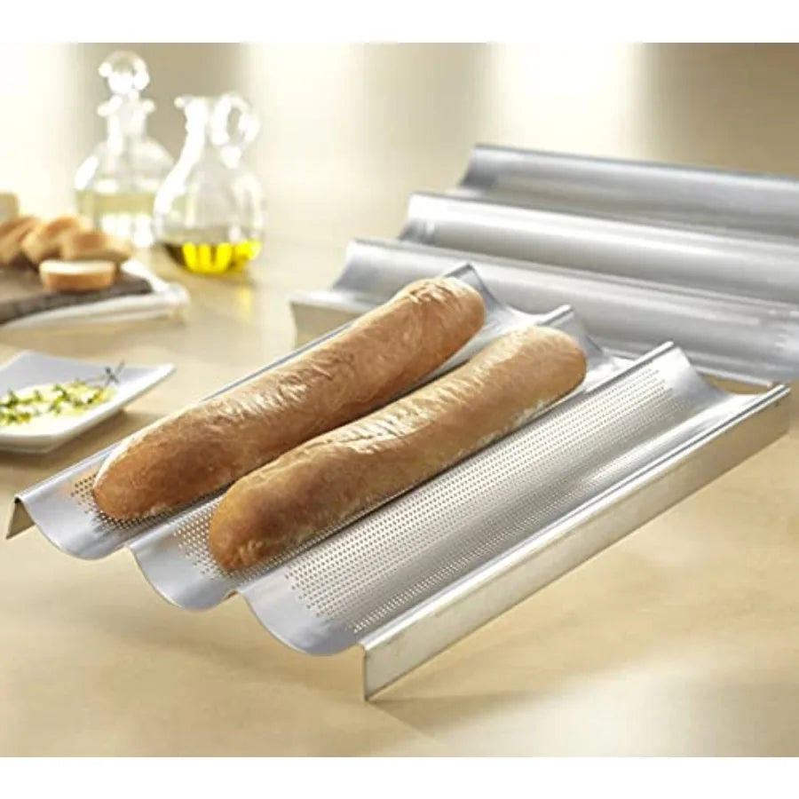 Bakeware Aluminum Perforated Nonstick French Baguette Bread Pan 3-Loaf